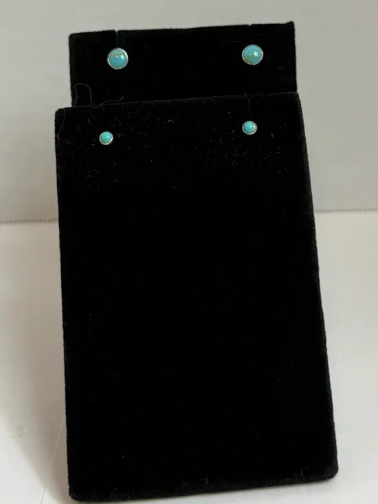 Turquoise & Sterling Silver Stud Earrings Two Pairs 5mm & 3mm - Picture 3 of 7